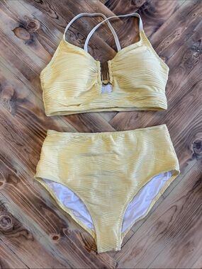 Textured Yellow Two-Piece Bikini Set